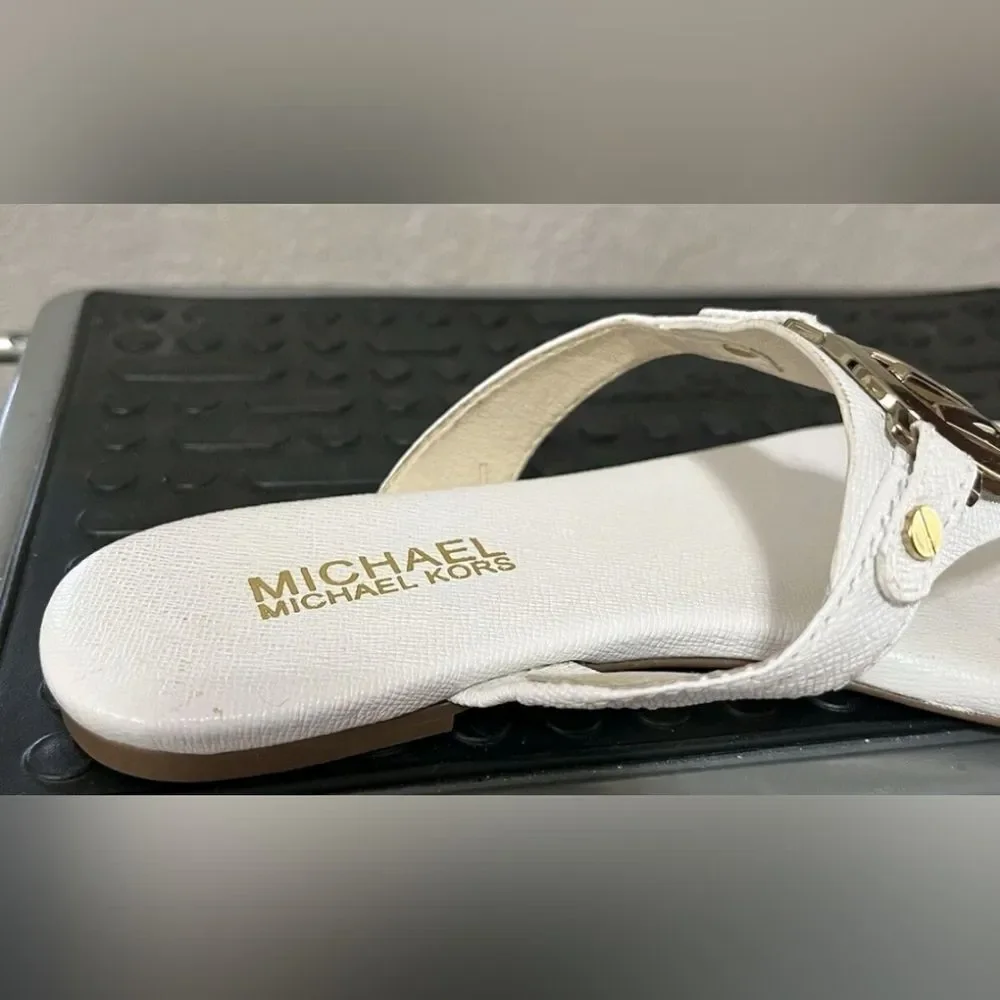 Michael Kors MK White Gold Thong Sandals Flip Flops 6M